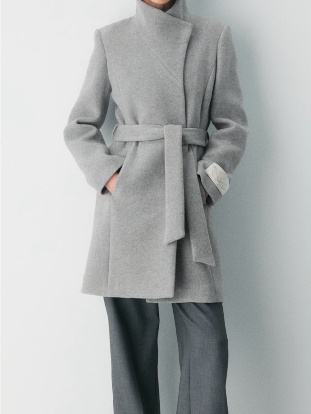 Babaton Connor Coat in Gray with Cream Braid Trim